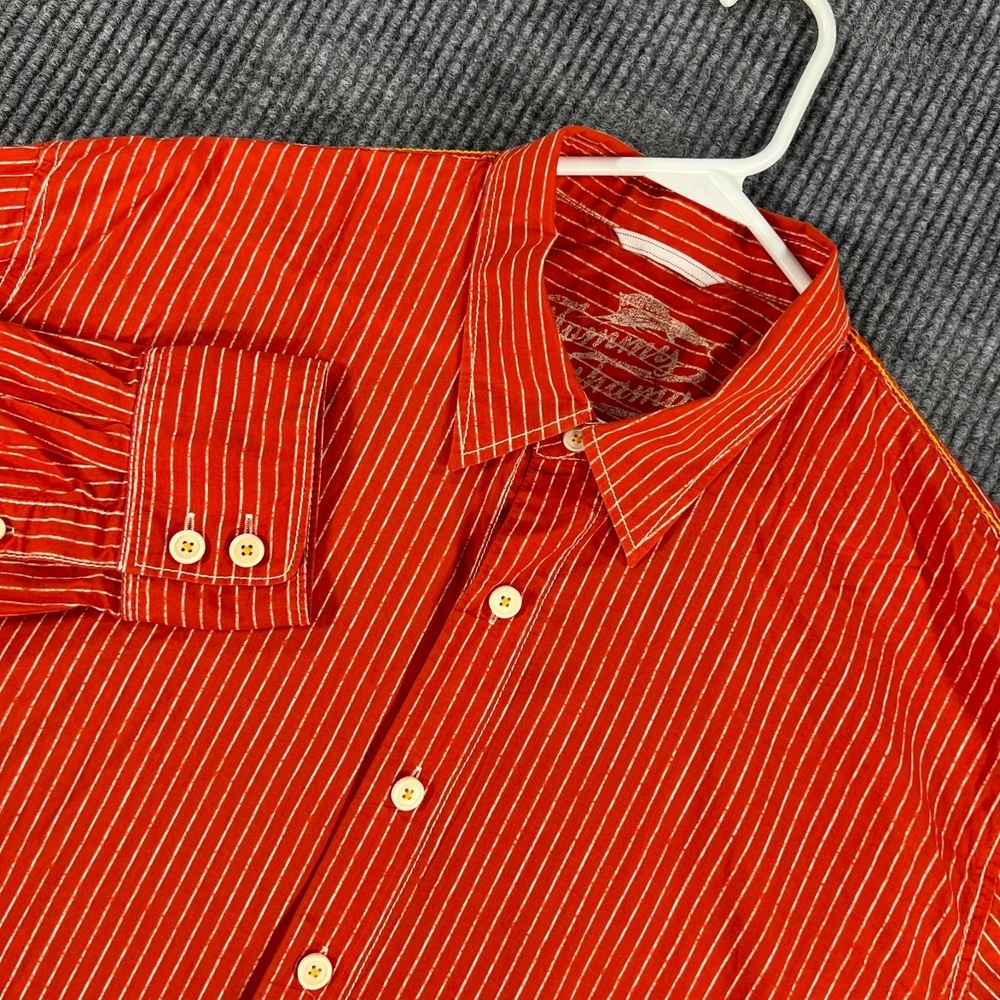 Tommy Bahama Shirt Mens XL Extra Large Orange Striped Long Sleeve Button Up